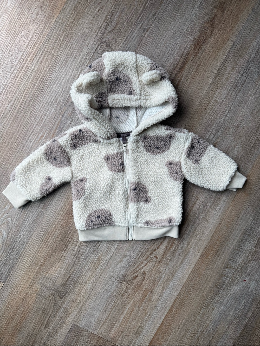 Carter's Cream Sherpa Zip Hoodie with Taupe Bear Prints